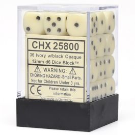 CHX25800 Chessex Manufacturing Opaque: 12mm D6 Ivory/Black (36)