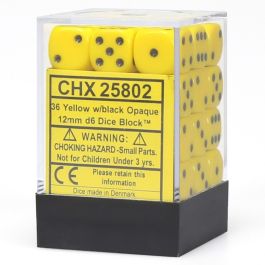 CHX25802 Chessex Manufacturing Opaque: 12mm D6 Yellow/Black (36)
