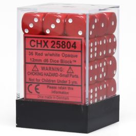 CHX25804 Chessex Manufacturing Opaque: 12mm D6 Red/White (36)