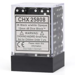 CHX25808 Chessex Manufacturing Opaque: 12mm D6 Black/White (36)