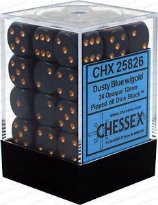 CHX25826 Chessex Manufacturing Opaque: 12mm D6 Dusty Blue/Copper (36)