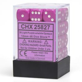 CHX25827 Chessex Manufacturing Opaque: 12mm D6 Light Purple/White (36)