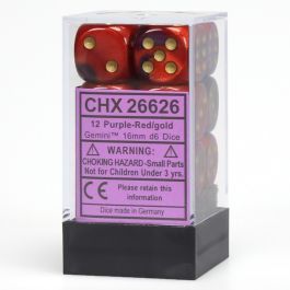 CHX26626 Chessex Manufacturing Gemini: 16mm D6 Purple Red/Gold (12)