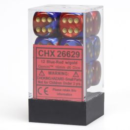 CHX26629 Chessex Manufacturing Gemini 2: 16mm D6 Blue Red/Gold (12)