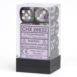 CHX26632 Chessex Manufacturing Gemini 2: 16mm D6 Purple Steel/White(12)