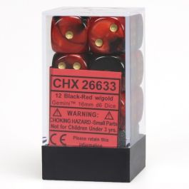 CHX26633 Chessex Manufacturing Gemini 3: 16mm D6 Black Red Gold/Black (12)