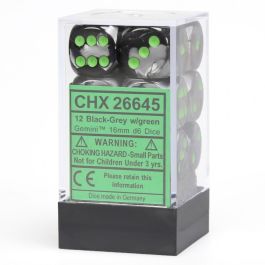 CHX26645 Chessex Manufacturing Gemini 5: 16mm D6 Black Gray/Green (12)