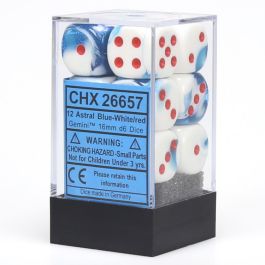 CHX26657 Chessex Manufacturing Gemini 7: 16mm D6 Astral Blue/White/Red (12)