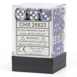 CHX26823 Chessex Manufacturing Gemini: 12mm D6 Blue Silver/White (36)