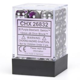 CHX26832 Chessex Manufacturing Gemini 2: 12mm D6 Purple Steel/White (36)
