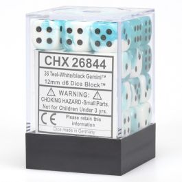 CHX26844 Chessex Manufacturing Gemini 4: 12mm D6 White Teal/Black (36)