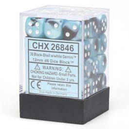 CHX26846 Chessex Manufacturing Gemini 5: 12mm D6 Black Shell/White (36)