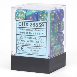CHX26859 Chessex Manufacturing Gemini 7: 12mm D6 Blue/Teal/Gold (36)