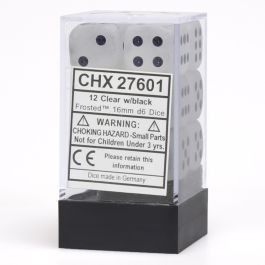 CHX27601 Chessex Manufacturing Frosted: 16mm D6 Clear/Black (12)