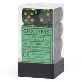 CHX27615 Chessex Manufacturing Scarab: 16mm D6 Jade/Gold/Black (12)
