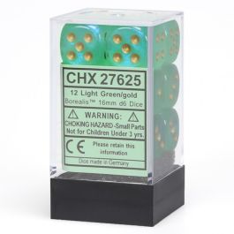 CHX27625 Chessex Manufacturing Borealis 2: 16mm D6 Light Green/Gold (12)