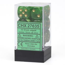 CHX27635 Chessex Manufacturing Vortex: 16mm D6 Green/Gold/Black (12)