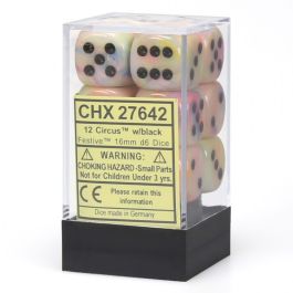 CHX27642 Chessex Manufacturing Dm4 Festive 16mm D6 Circus/Black (12)