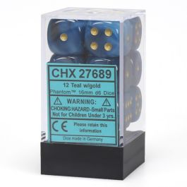 CHX27689 Chessex Manufacturing Phantom: 16mm D6 Teal/Gold (12)