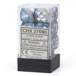 CHX27690 Chessex Manufacturing Dm7 Lustrous 16mm D6 Slate/White (12)