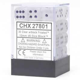 CHX27801 Chessex Manufacturing Frosted: 12mm D6 Clear/Black (36)