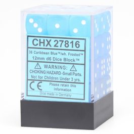 CHX27816 Chessex Manufacturing Frosted:12mm D6 Caribbean Blue/White Block (36)
