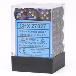 CHX27827 Chessex Manufacturing Scarab: 12mm D6 Royal Blue/Gold (36)