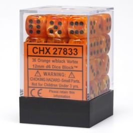CHX27833 Chessex Manufacturing Vortex: 12mm D6 Orange/Black (36)