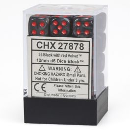 CHX27878 Chessex Manufacturing Velvet: 12mm D6 Black/Red (36)