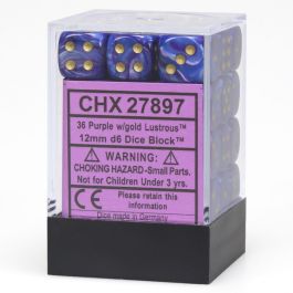 CHX27897 Chessex Manufacturing Lustrous: 12mm D6 Purple/Gold/Black (36)
