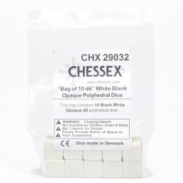 CHX29032 Chessex Manufacturing Opaque: D6 White Blank Bag of 10