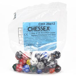CHX29412 Chessex Manufacturing Opaque: D12 Poly Assorted Bag of Dice (50)
