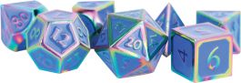 16mm Metal Polyhedral Dice Set: Rainbow with Blue Enamel