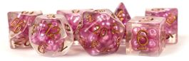 Pearl Resin 16mm Poly Dice Set : Pink /Copper Numbers (7)