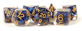 Pearl Resin 16mm Poly Dice Set: Royal Blue/Gold Numbers (7)