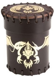 QWSCFDR102 Q-Workshop Dice Cup: Flying Dragon Brown/Golden Leather