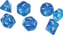 RPG Dice Set (7): Translucent Blue Resin