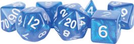 Stardust 16mm Acrylic Poly Dice Set: Blue w/ Silver Numbers (7)