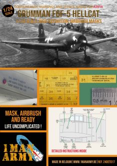 1ManArmy 1/24 Grumman F6F-5 Hellcat (Airfix) Airbrush Paint Mask