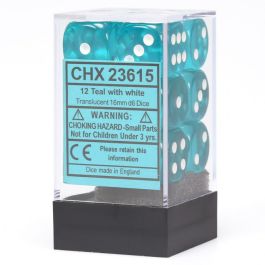 CHX23615 Chessex Manufacturing Translucent: 16mm D6 Teal/White (12)