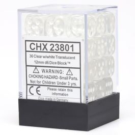 CHX23801 Chessex Manufacturing Translucent: 12mm D6 Clear/White (36)