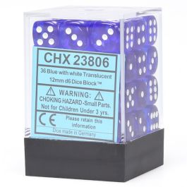 CHX23806 Chessex Manufacturing Translucent: 12mm D6 Blue/White (36)