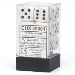 CHX25601 Chessex Manufacturing Opaque: 16mm D6 White/Black (12)