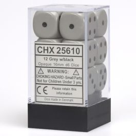CHX25610 Chessex Manufacturing Opaque: 16mm D6 Grey/Black (12)