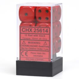 CHX25614 Chessex Manufacturing Opaque: 16mm D6 Red/Black (12)