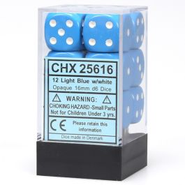 CHX25616 Chessex Manufacturing Opaque: 16mm D6 Light Blue/White(12)