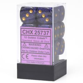 CHX25737 Chessex Manufacturing Speckled: 16mm Pip D6 Gold Cobalt (12)