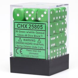 CHX25805 Chessex Manufacturing Opaque: 12mm D6 Green/White (36)