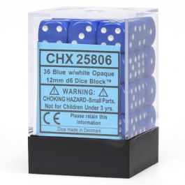 CHX25806 Chessex Manufacturing Opaque: 12mm D6 Blue/White (36)