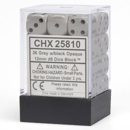 CHX25810 Chessex Manufacturing Opaque: 12mm D6 Grey/Black (36)